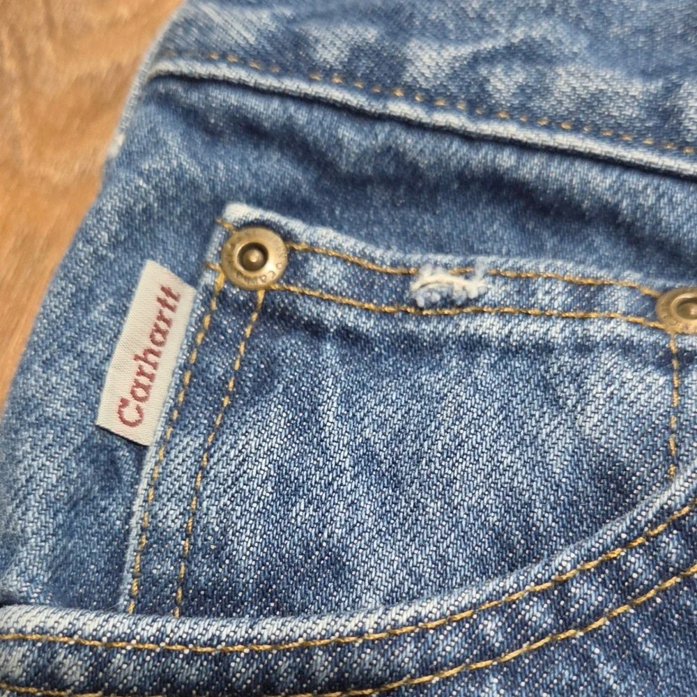 Carhartt B172 DST Flannel Lined Denim Cut Off Shorts 30 Dark Stone Plaid